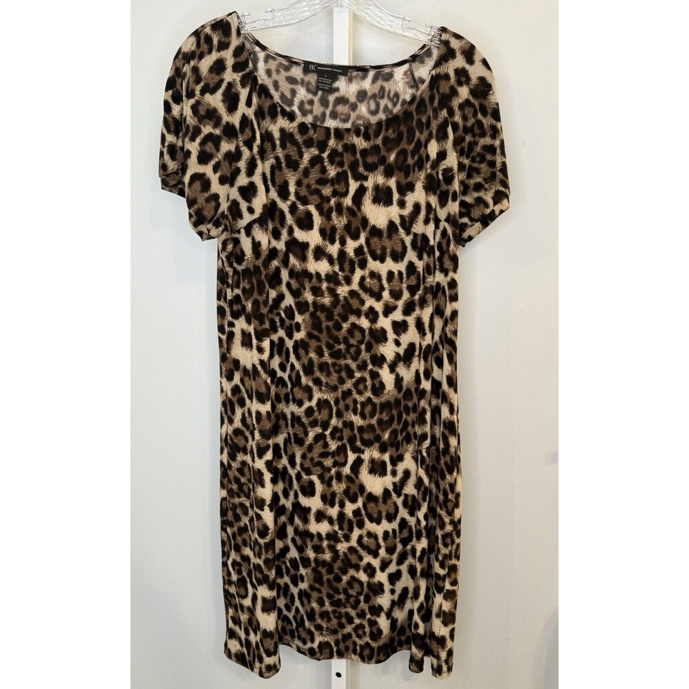INC International Concepts Leopard Print Shift Dress L Animal Print Short Sleeve